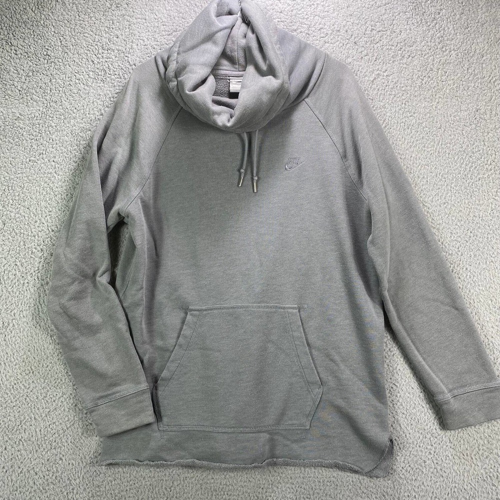 Nike Sweatshirt‎ Womens Medium Gray Long Sleeve Pocket Athleisure Cowl Neck